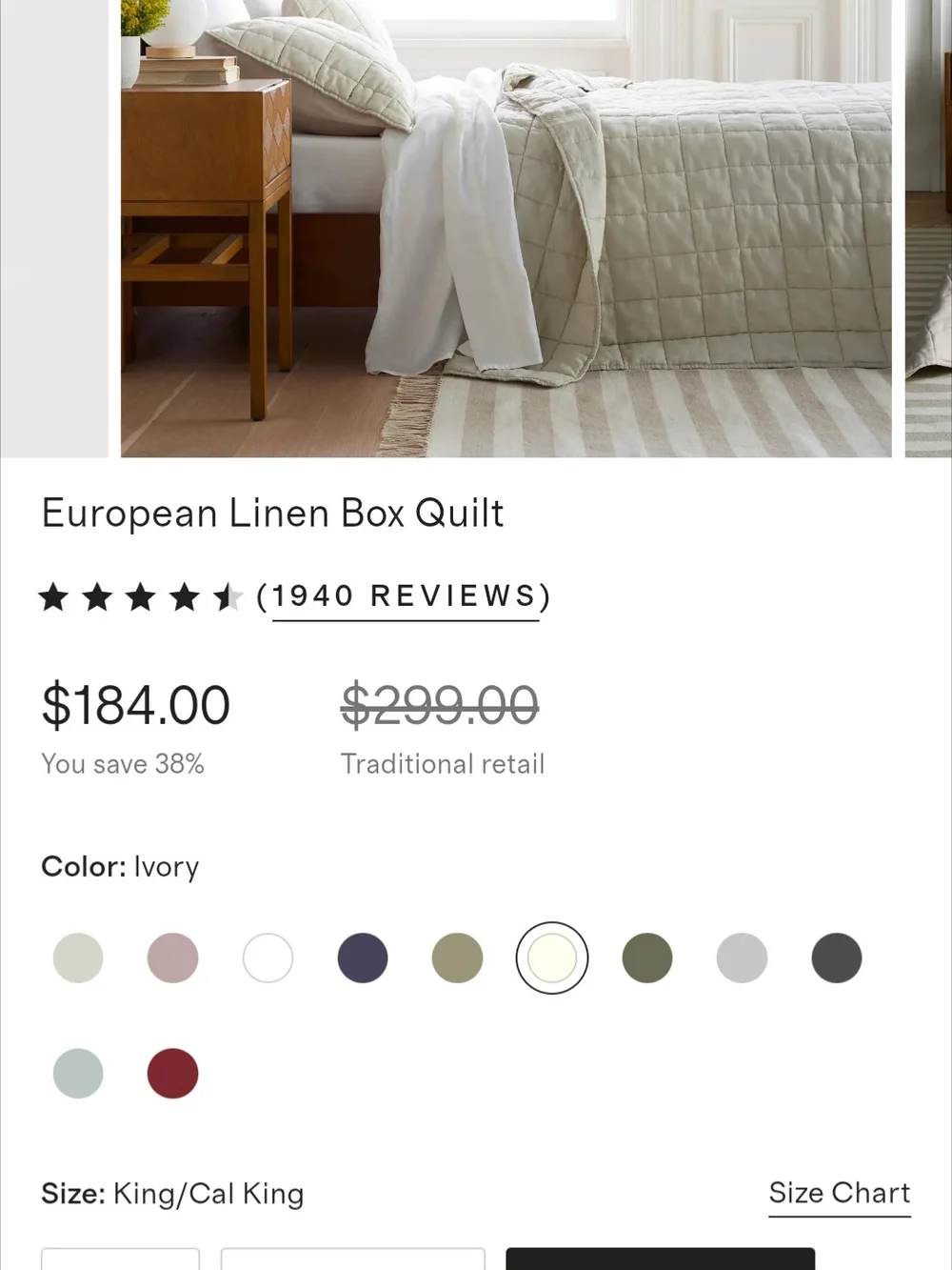 Quince European Linen Box Quilt King/Cal King